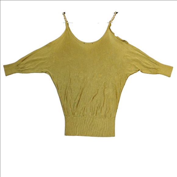 Gold Off the Shoulder Sweater Three Quarter Sleeves - Picture 2 of 4